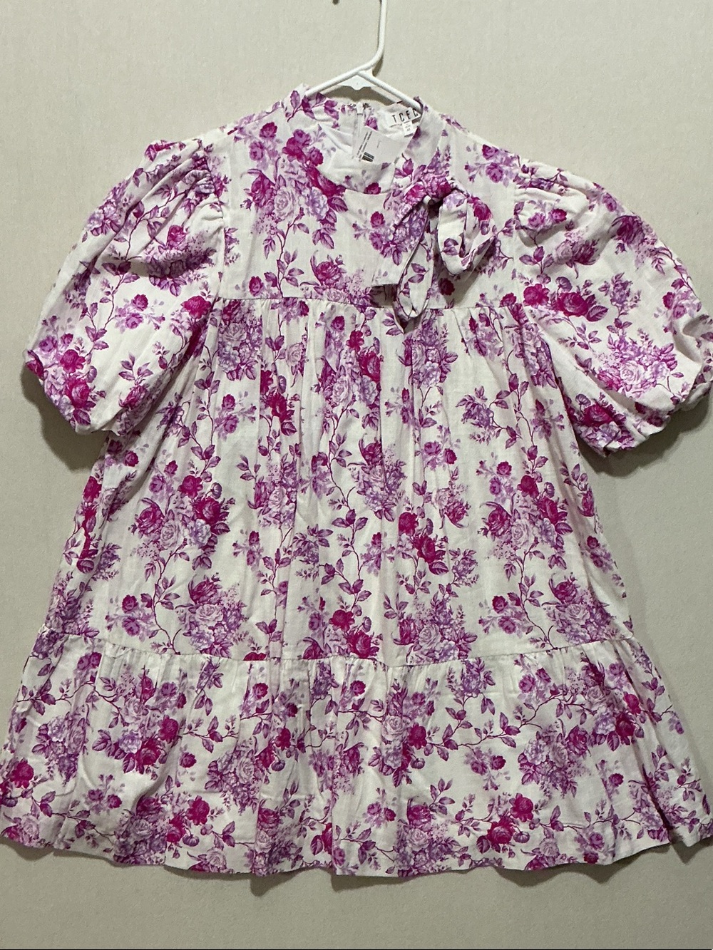 TCEC White Mini Dress with Pink Floral Print